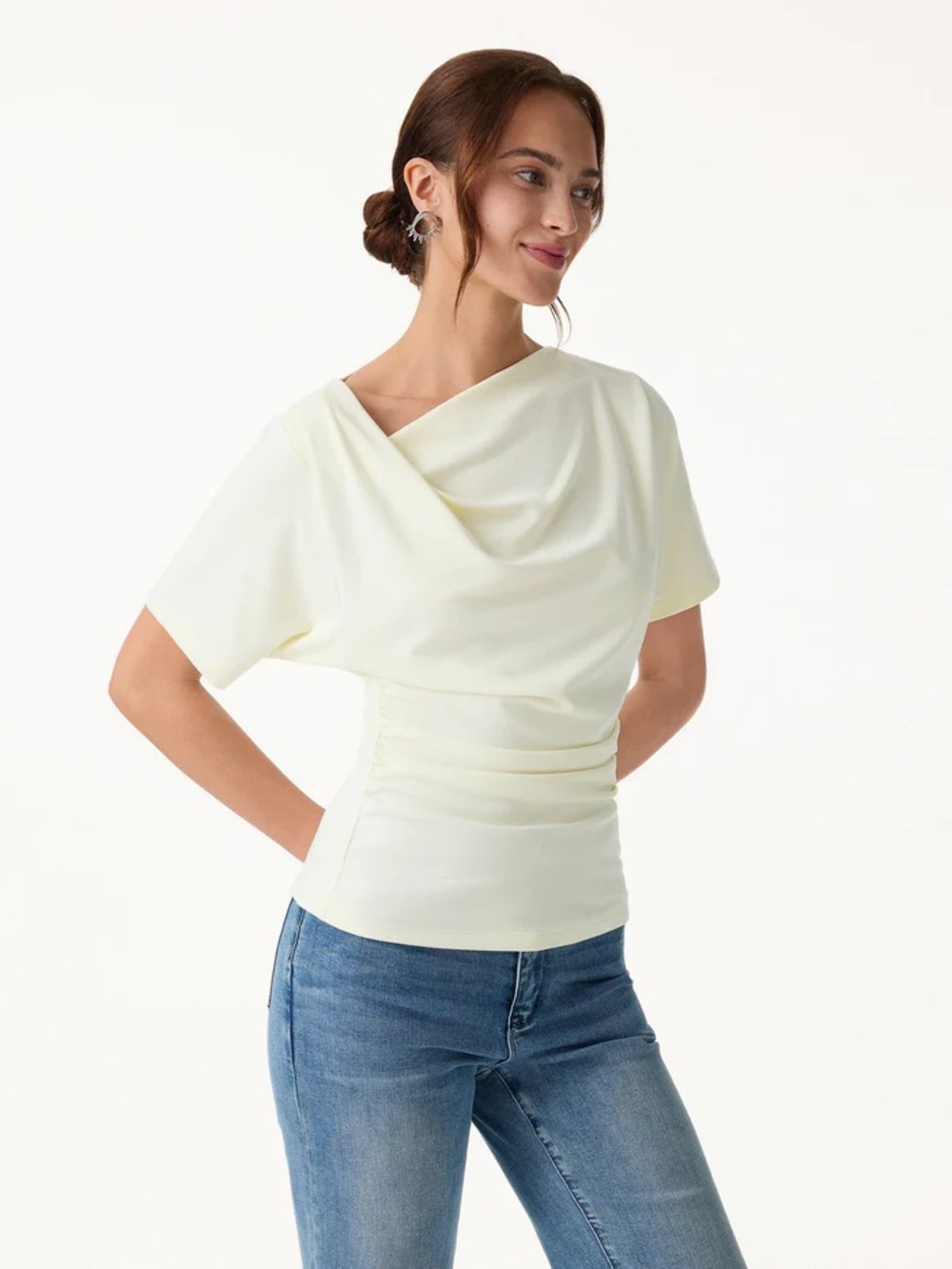 NWT OGL Asymmetrical Cowl Neck Ruched Top in Ruby Red - Picture 2 of 4